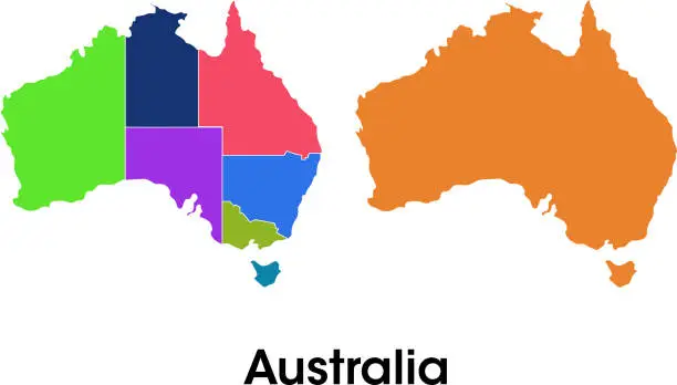 Vector illustration of Australia map with and without divisions