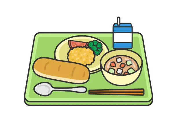 Vector illustration of Illustration of school lunch (line drawing color) on Bread Day.