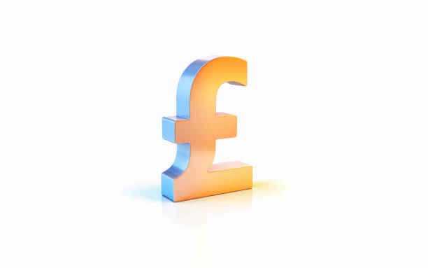 istock Pound Sign with Metallic Blue and Yellow Reflections, Object + Shadow Clipping Path 1935157114