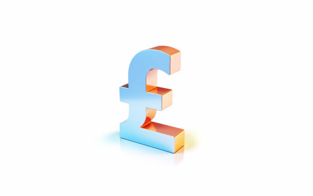 istock Pound Sign with Metallic Blue and Yellow Reflections, Object + Shadow Clipping Path 1935158574