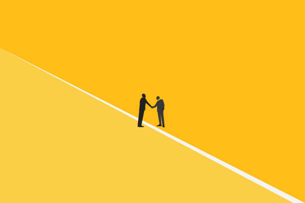 istock Business negotiation, deal making or acquisition, merger vector concept. Two men shaking hands. Minimal design. Eps10 illustration.eps. 1935193583