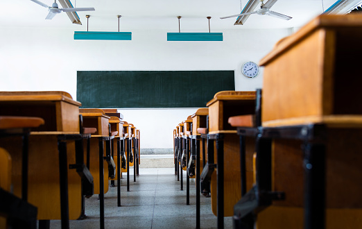 School classroom with tables and chairs