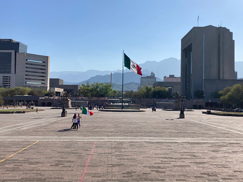 Monterrey, Nuevo Leon, Mexico- February 5, 2023: View of the Macroplaza, in Monterrey, Nuevo Leon, Mexico at a calm and sunny day