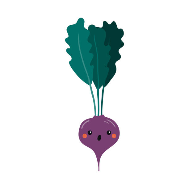 burak ćwikłowy, rzodkiewka z ilustracją twarzy kawaii - radish vegetable farmers market gardening stock illustrations