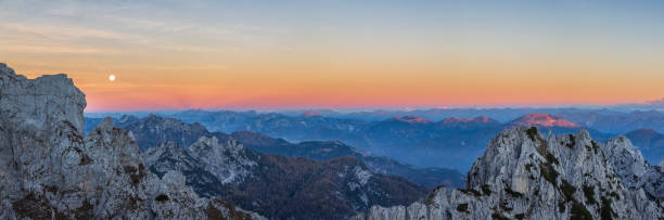 Sunrise above Mangart saddle, Julian Alps in Slovenia