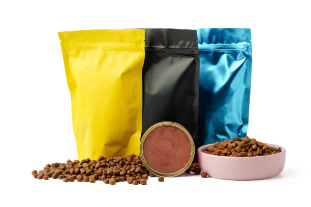 Cat food isolated on white background close up photo