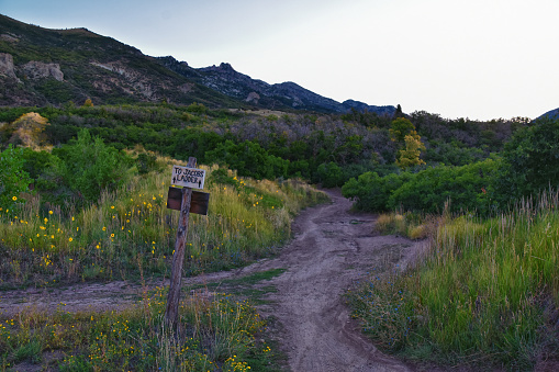 Hiking Trail Sign Lone Peak Jacob’s Ladder Wasatch Ricky Mountains, Salt Lake, Utah. USA.