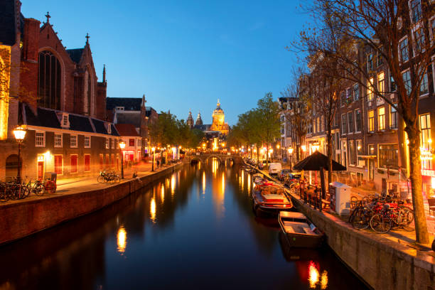 Amsterdam red Lit District   and The Basilica of Saint Nicholas, Netherlands