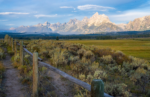 A beautiful vista of the Grand Tetons National Park in Wyoming.