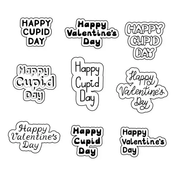 Vector illustration of Set of hand dawn Valentines greetings with contour