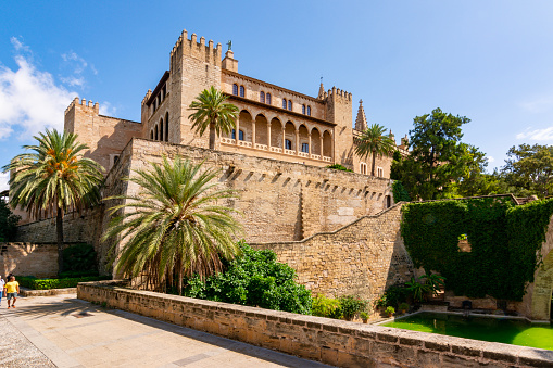Palma, Spain - September 2019: Royal palace of La Almudaina in Palma de Mallorca, Balearic islands