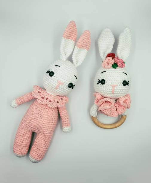 istock Handmade crocheted bunny toy, amigurumi, isolated on a white background 1935473498