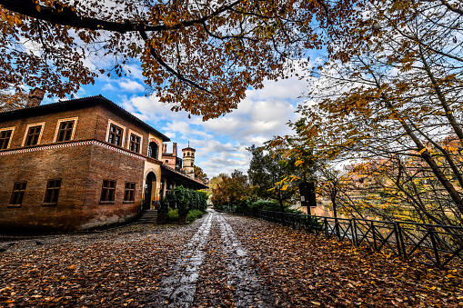 Autumn Leaves In Medieval Village, Turin, Italy