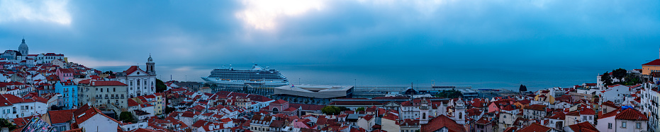 Lisbon, Portgual - Oct. 2 2023: Alfama Lisbon Cityscape at dawn, Portugal.