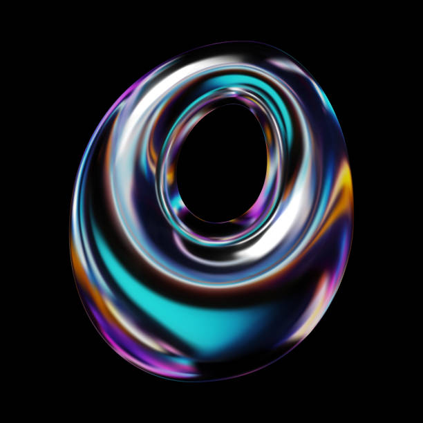 istock Reflective holographic letter O in 3d - neon glow vector for retro-futuristic design 1935509261