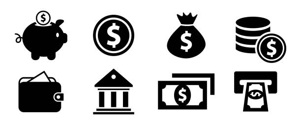 stockillustraties, clipart, cartoons en iconen met set of finance icons.bank and money icon collection. earning money .money symbol.vector - papiergeld
