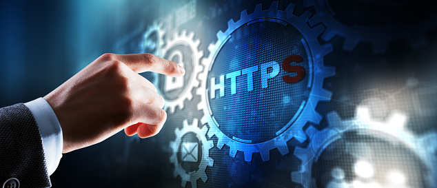HTTPS. New HyperText Transfer Protocol Secure 2024. Web Internet concept.