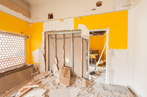 Interior of a shop being torn down for rebuilding..