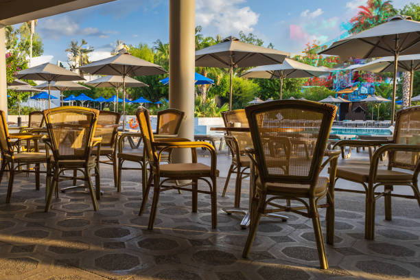istock Outdoor restaurant area by the pool for relaxation 1935518430