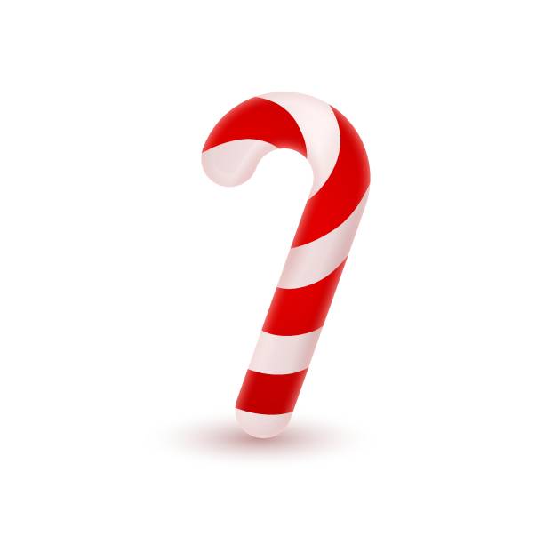 miękka skrzyżowana laska cukrowa z czerwono-białymi paskami i cieniem. boże narodzenie ilustracja wektorowa na pocztówkę, wizytówkę, dekoracje, projekt, sztukę, imprezę, sprzedaż, reklamę - cukierkowa laska stock illustrations