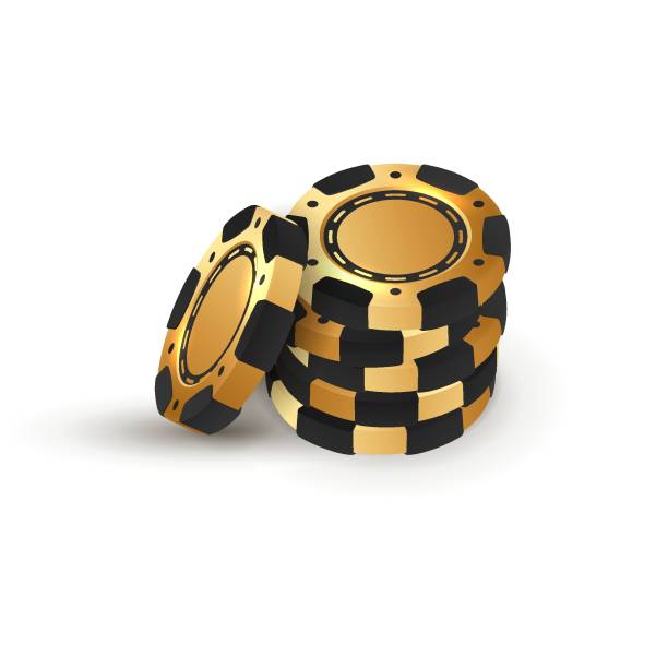 istock Little stack of golden with black poker chips, tokens on white background. Vector illustration for casino, game design, flyer, poster, banner, web, advertising 1935550812