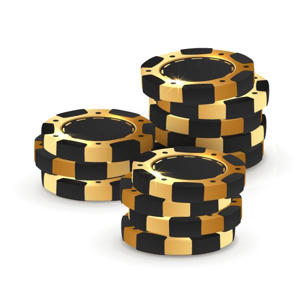 istock Little stack of black with gold  poker chips, tokens on white background. Vector illustration for casino, game design, flyer, poster, banner, web, advertising 1935550824