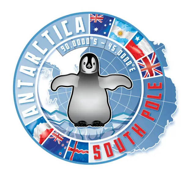 Vector illustration of King penguin chicken baby on ice shelf illustration