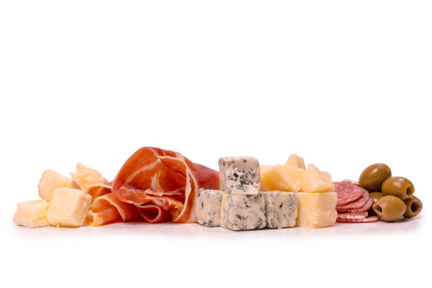 istock Cheese, olives, salami, jamon isolated on a white backgrund. 1935564372
