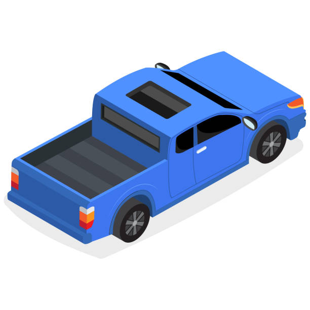 Isometric Pickup Truck This eye-catching vector illustration of a cool blue pickup truck with a sunroof is perfect for any project that needs a touch of automotive flair. The sleek design and vibrant color will make your project stand out. water truck stock illustrations