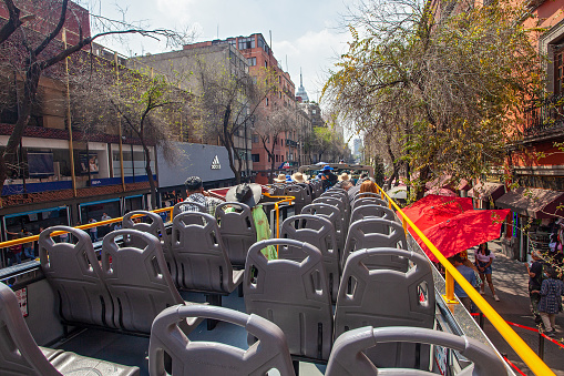 Mexico City, Mexico  - March 15,2022: Touristic hop on-hop off bus in Mexico City