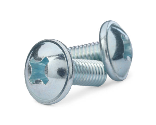istock Two metal truss head screws isolated on white 1935591863
