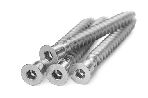 Overhead shot of metal screw isolated on white with clipping path.