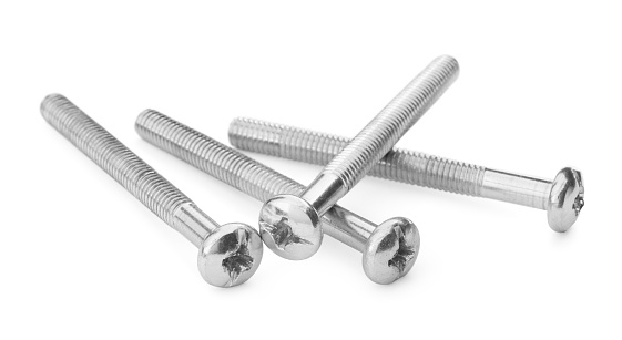 Metal bolts isolated on white. Hardware tool