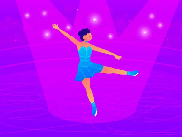 Vector illustration of Frozen Elegance, Figure Skating Performance, Ice Skating, Woman Skating