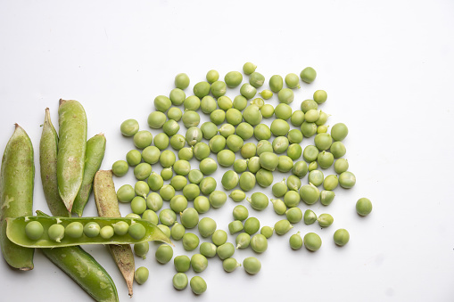 Top view green pea isolated on white background