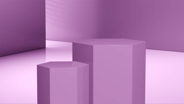 istock Luxury geometric pink hexagonal podiums stage in showroom 1935645199