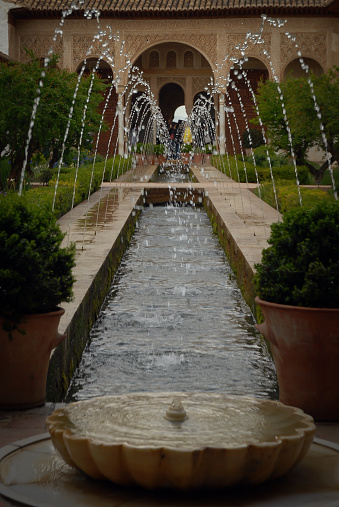 panoramic view of a fountain in the Alhambra