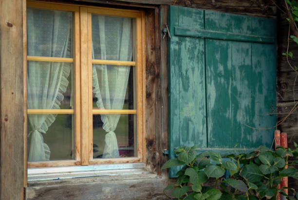exterior window view in wooden construction
