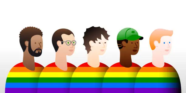 Vector illustration of Gay men in rainbow shirts