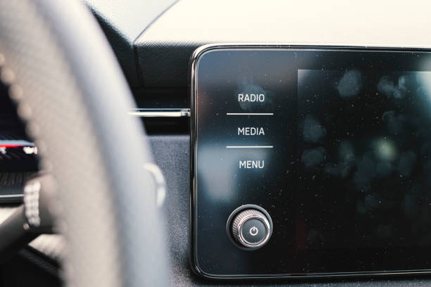 istock Many fingerprints on a touchable infotainment black screen interior car 1935697121