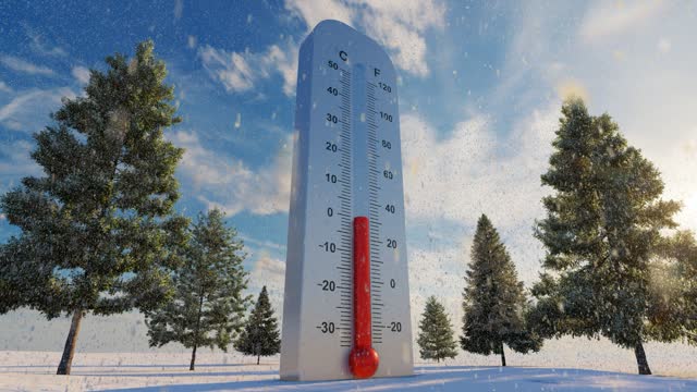 Thermometer Falling To Zero Degrees Winter Concept 4K