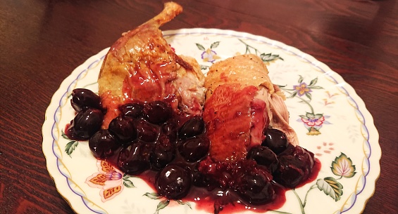 Duck with cherry. Homemade.