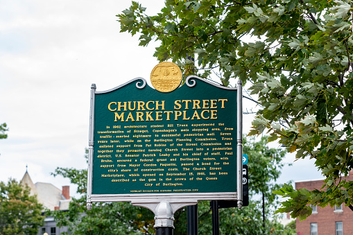 Burlington, Vermont, USA – October, 2023. Church Street sign in Burlington, Vermont, USA.