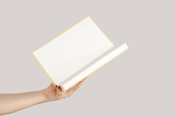 istock Woman hand showing open paper organizer with empty pages, copy space for promotion. 1935831233