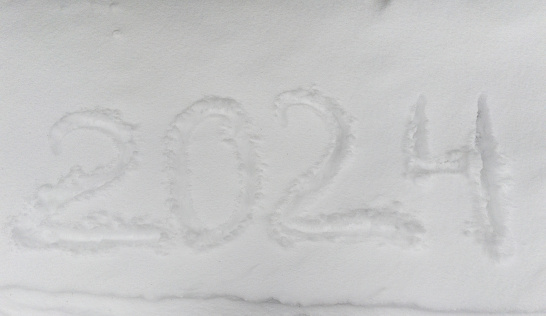 The inscription 2024 in winter day.