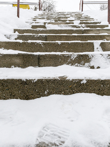 Snow on the steps in winter.