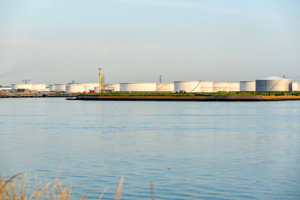 istock Large crude marine oil terminal at sunset 1935881852
