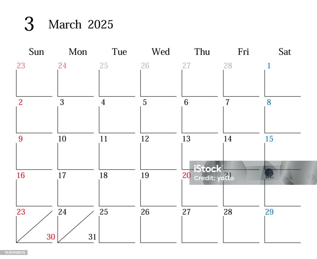 Calendar For Japan March 2025 Stock Illustration - Download Image Now
