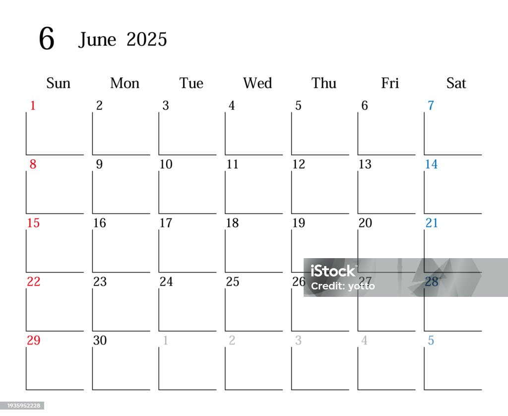 Calendar For Japan June 2025 Stock Illustration - Download Image Now