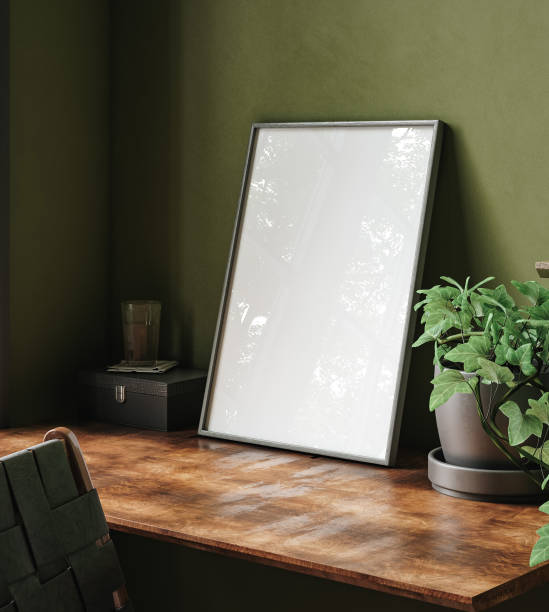 istock Mockup frame in home office interior background, mid-century modern style in loft 1935953977